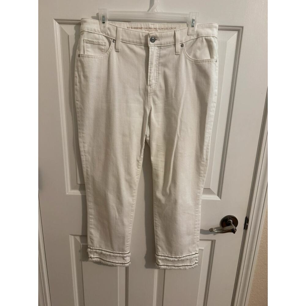 Chico's So Slimming Fringe Beaded Girlfriend Slim Leg Crop White 10